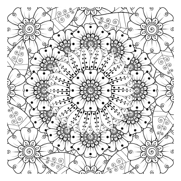 Black and white flower pattern for adult coloring book