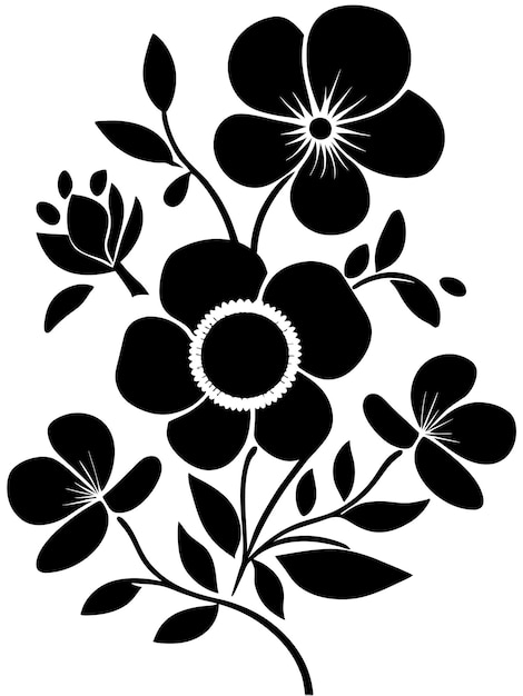 Black and white flowers silhouette stencil vector illustrations