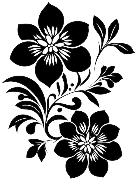 Black and white flowers silhouette stencil vector illustrations