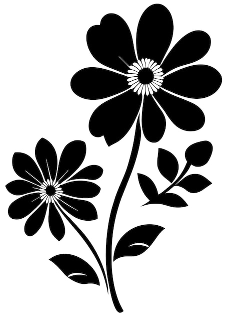 Black and white flowers silhouette stencil vector illustrations