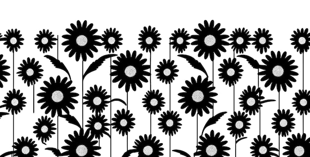 Black and white flowers on a white background.