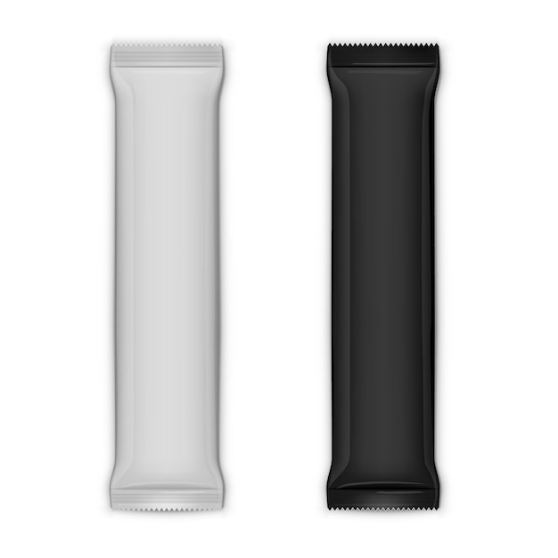 Vector black and white foil stick pack for sugar or salt