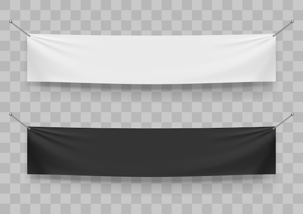 Modello di banner tessili piegati in bianco e nero