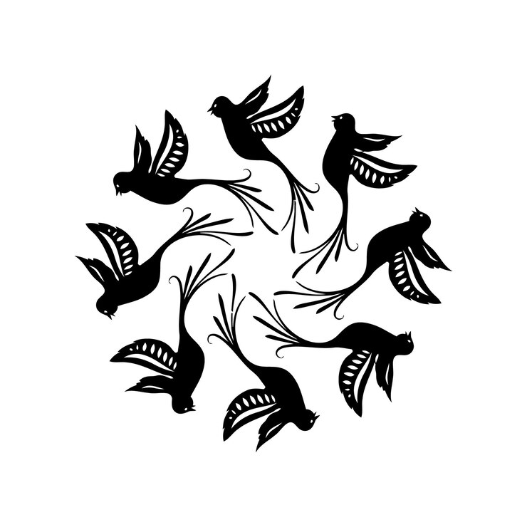 Vector black and white frame silhouette bird set