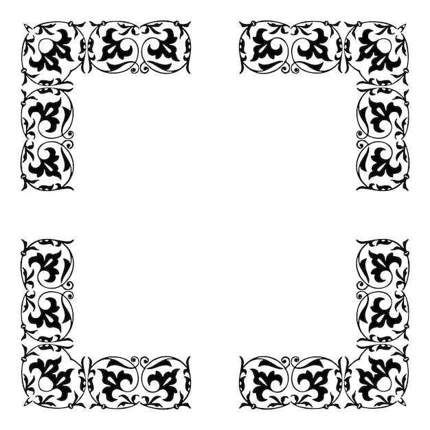 Черно-белая рама с цветочным рисунком Векторный клип-арт