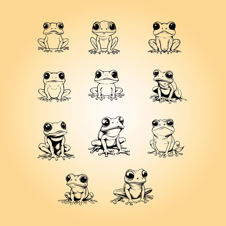 Premium Vector | Black and white Frog Cartoon vector illustration Bundle