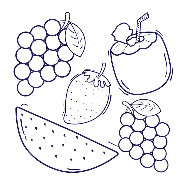 Black and white fruit collection illustration for coloring