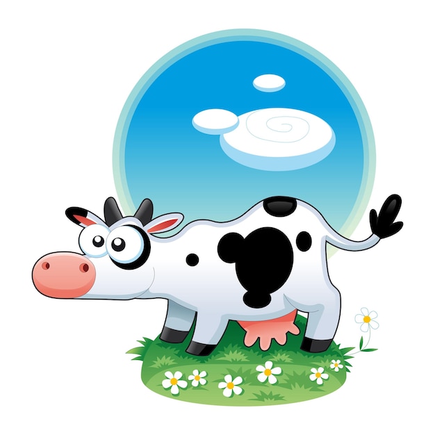 Black and white funny Cow Vector Illustration Design