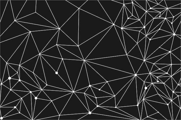 Disegno del modello di linea del plesso geometrico in bianco e nero con triangoli trasparenti poligonale astratta