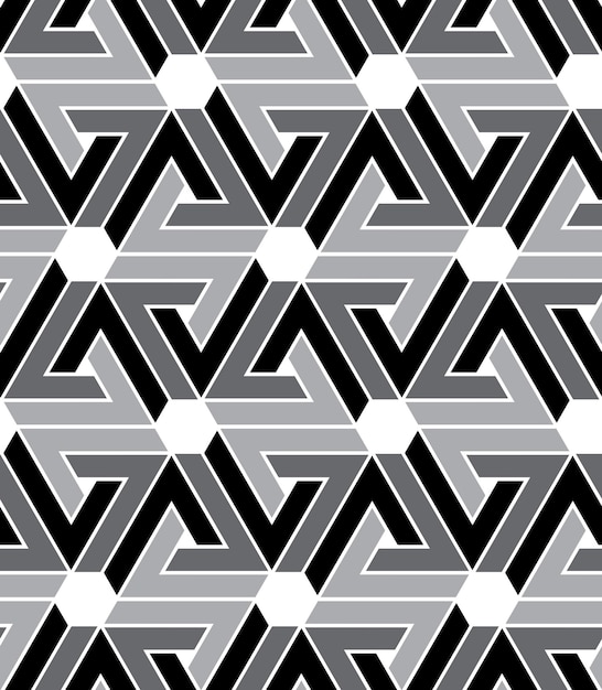 黒と白の幾何学的なジグザグ シームレス パターン、無限の民族のベクトルの背景。六角形のグレースケール抽象ラッパー。