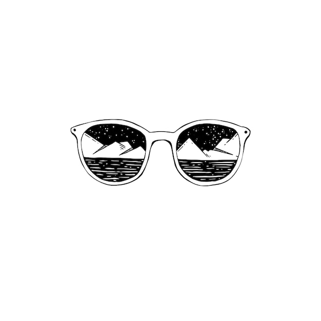 Vector black and white glasses the glasses reflect nature ink illustration