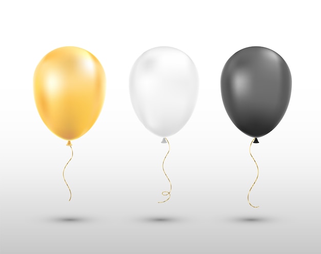 Vector black, white and golden balloons isolated.