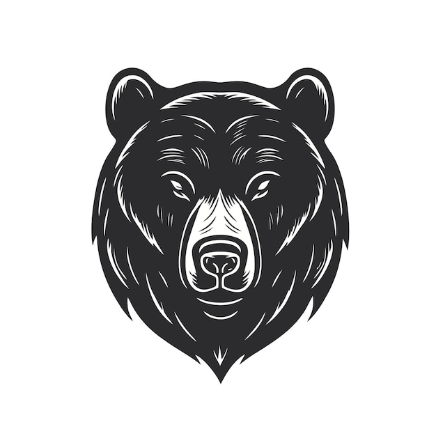 Logo dell'orso grizzly bianco nero o logo della sagoma del viso della testa dell'orso polare