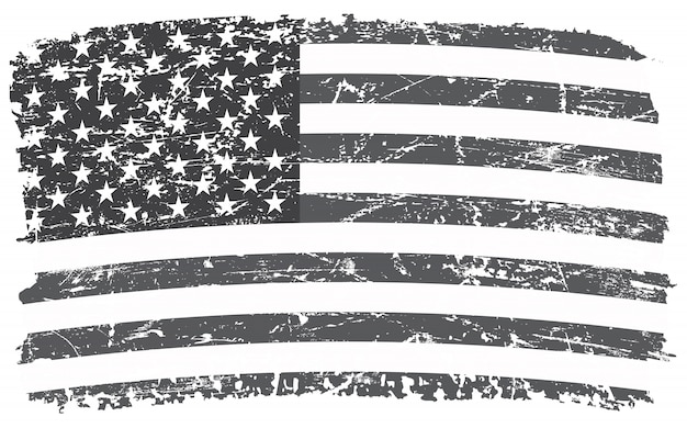 Vector black and white grunge american flag