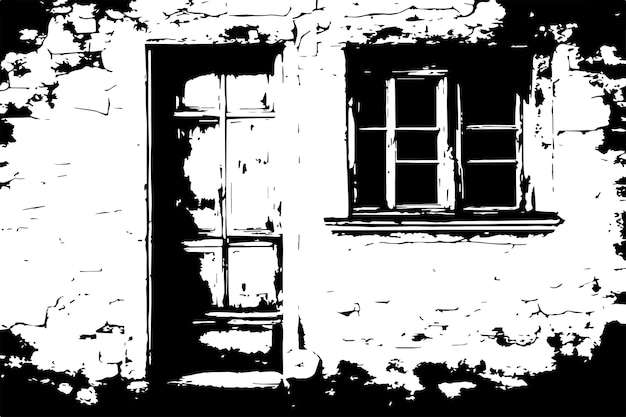 Vector black and white grungy texture of old vintage house