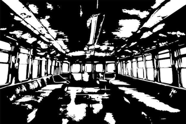 Vector black and white grungy texture of train