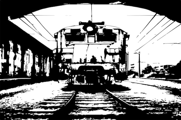 Vector black and white grungy texture of train