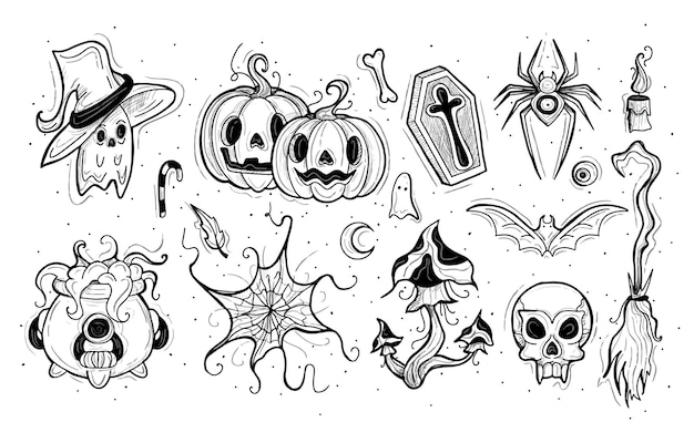 Vector black and white halloween elements