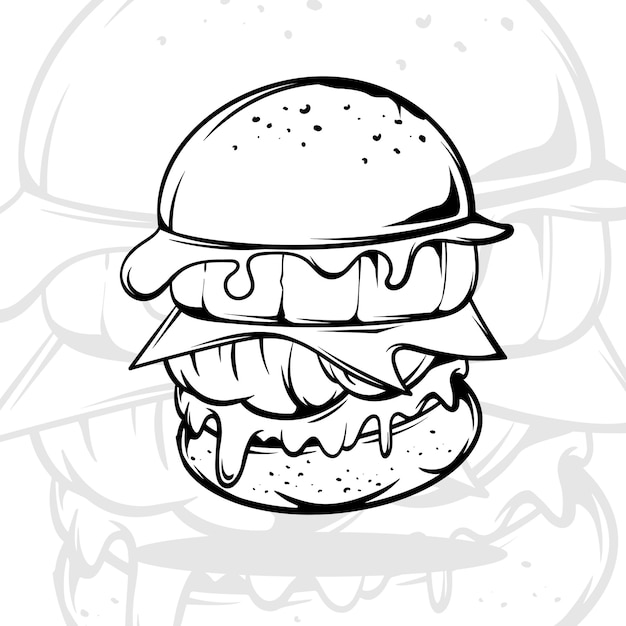 BLACK AND WHITE HAND DRAWING BURGER