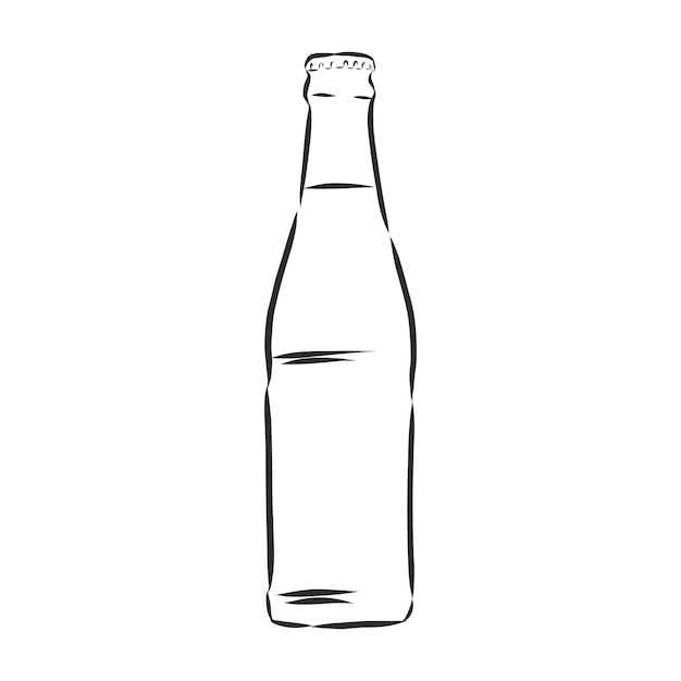 Vector black and white hand drawing of an unlabeled unopened whiskey rum brandy bottle