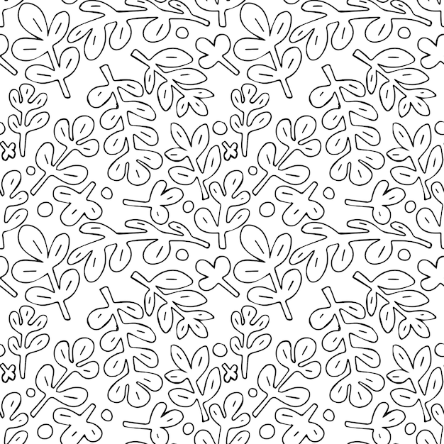 Black and white Hand drawn botanical garden pattern