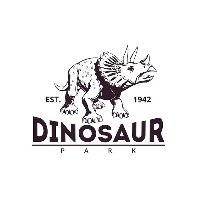 ビジネスとウェブサイトのデザインのための白い背景に黒と白の手描きの恐竜のロゴ。ベクトルイラスト。
