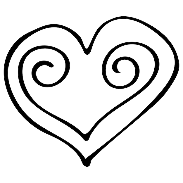 Black and white hand drawn doodle heart isolated on white background