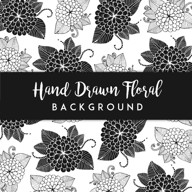 Black and white hand drawn floral background