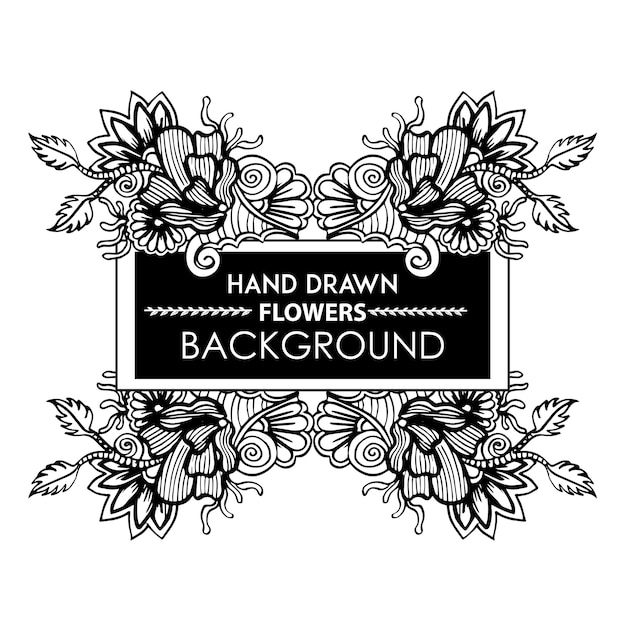 Black and white hand drawn floral frame