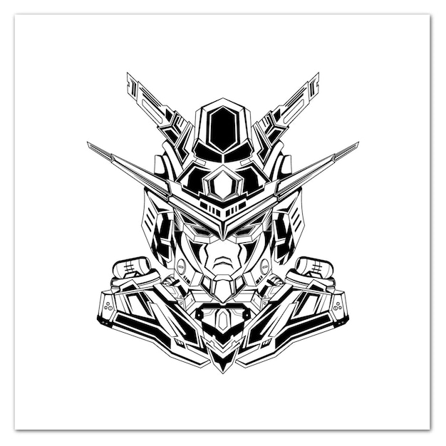 Black and white hand drawn Illustration mecha gundam robotic tatoos