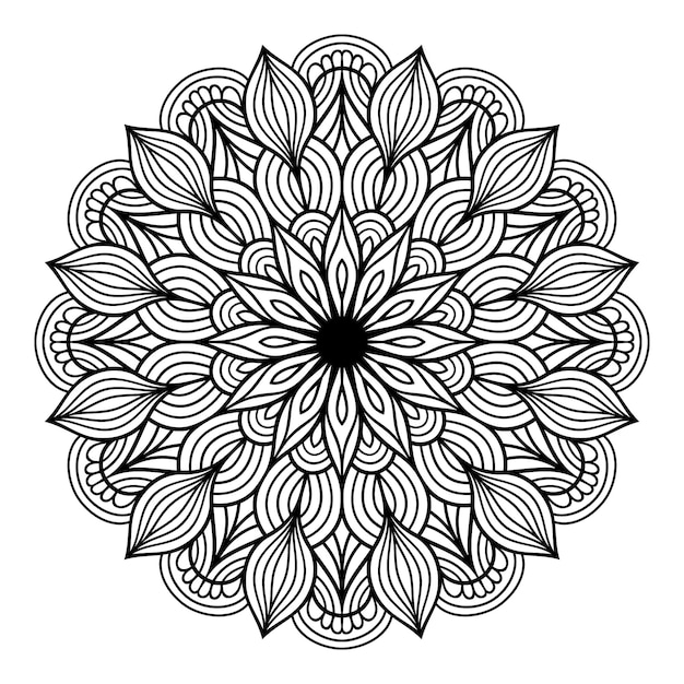 Black and white hand drawn mandala floral pattern vector on white background for coloring pages