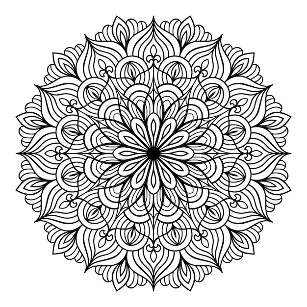 Black and white hand drawn mandala floral pattern vector on white background for coloring pages