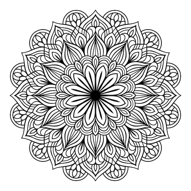 Black and white hand drawn mandala floral pattern vector on white background for coloring pages