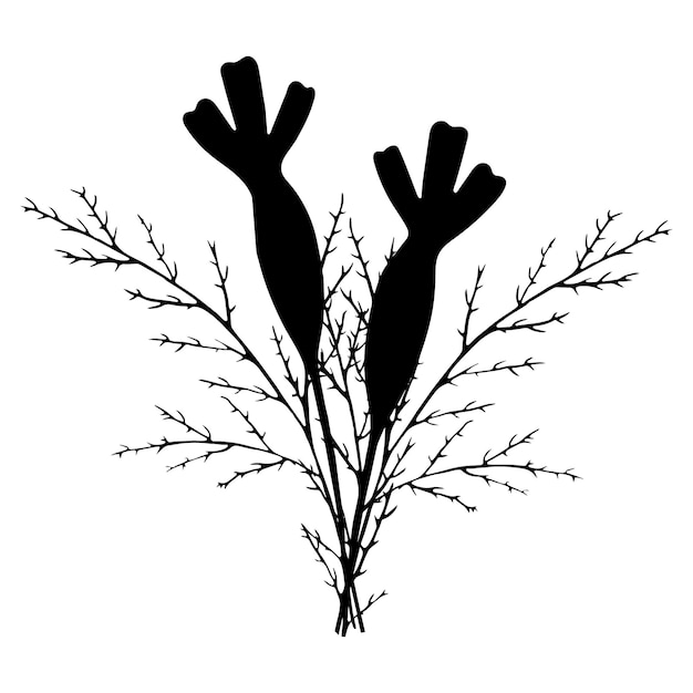 Black and white hand drawn marigold flower buds silhouette composition