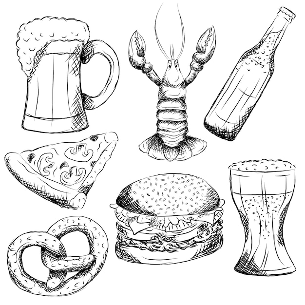 Black and white hand drawn pub elements