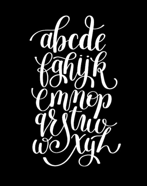 흑인과 백인 손 글자 알파벳 디자인 손으로 쓴 브러시 스크립트 현대 서예