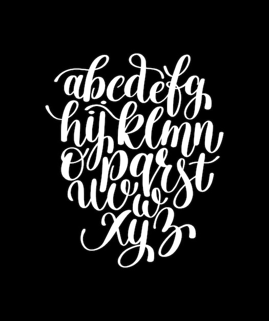 Black and white hand lettering alphabet design handwritten brush script modern