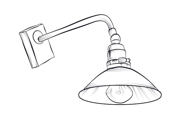 Black and white handdrawn wall lamp vector illustration