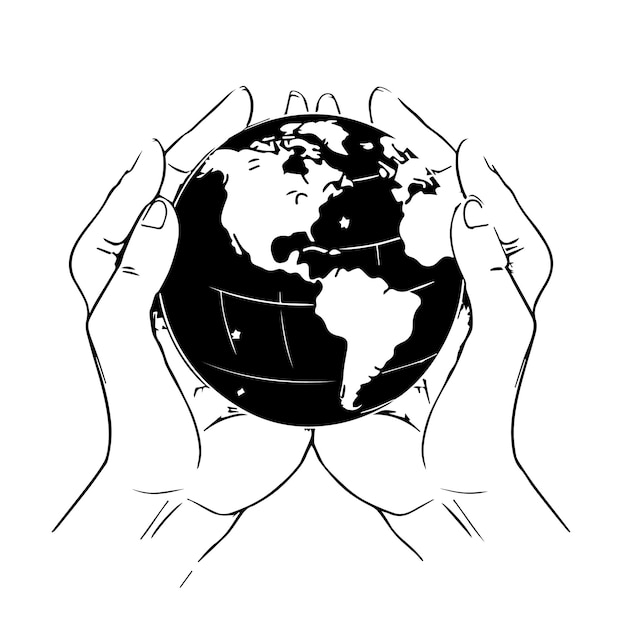 Black White Hands Holding Earth Coloring Pages eps