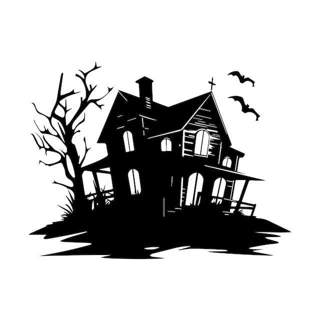 A black and white of a haunted house vector