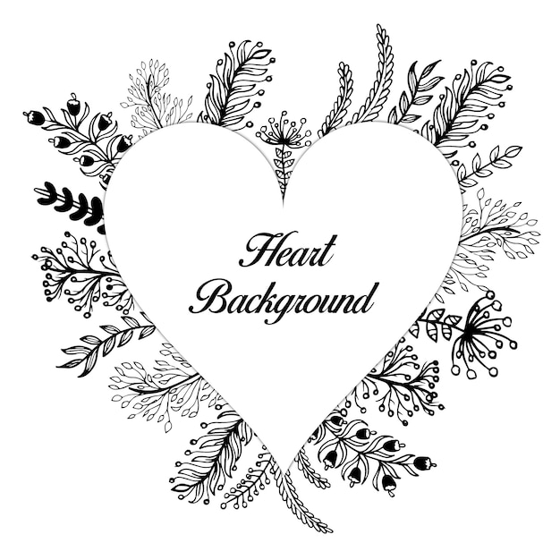 Vector black and white heart floral frame