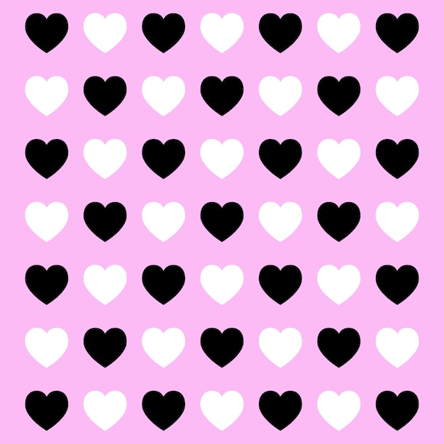 Black and white hearts pattern on pink background