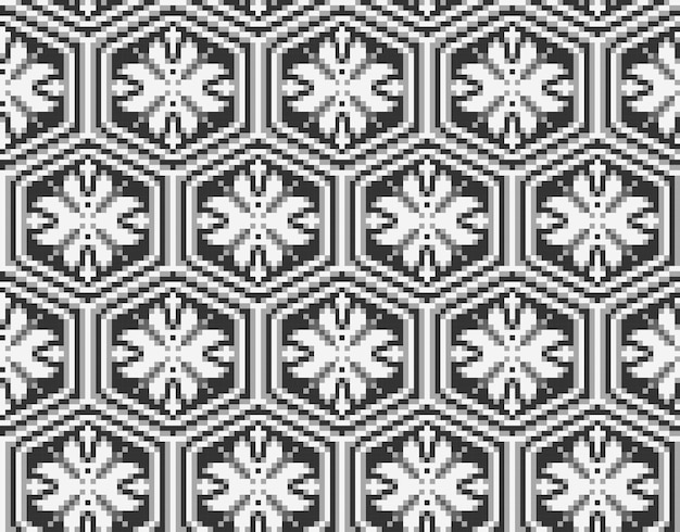 Black and white hexagon pattern in pixel art style