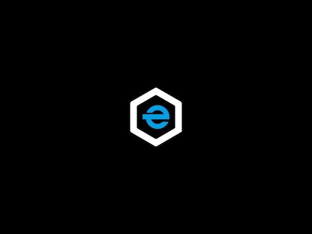 A black and white hexagon with the letter e on it