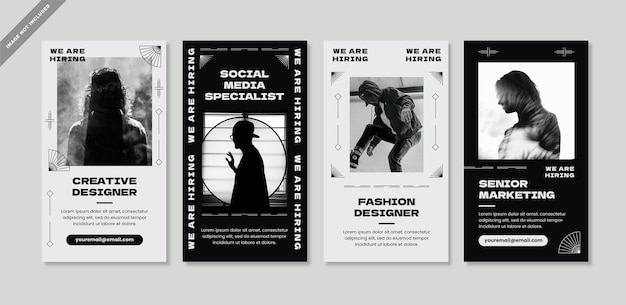 Black and white hiring employee on social media template