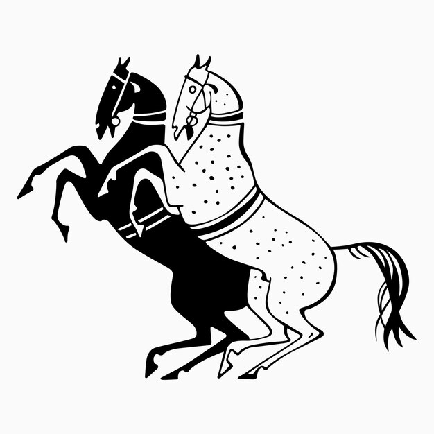 Vector black and white horses