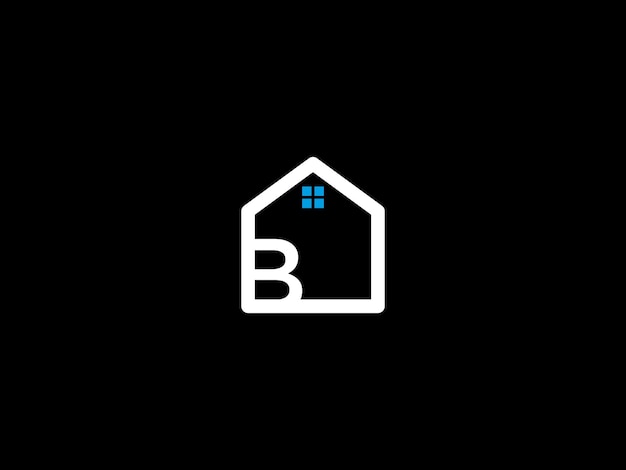 Vettore logo della casa in bianco e nero con la lettera b su sfondo nero