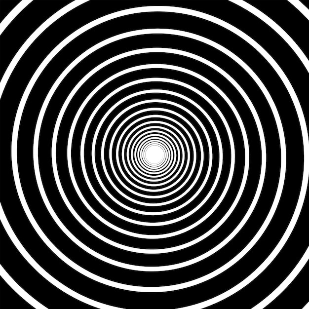 Black and white hypnotic optical illusion spiral background.