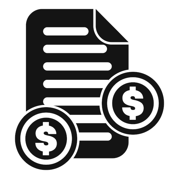 2ドル硬貨で支払われる請求書の黒と白のアイコン