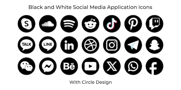 Vector black and white icon logo collection with circle style